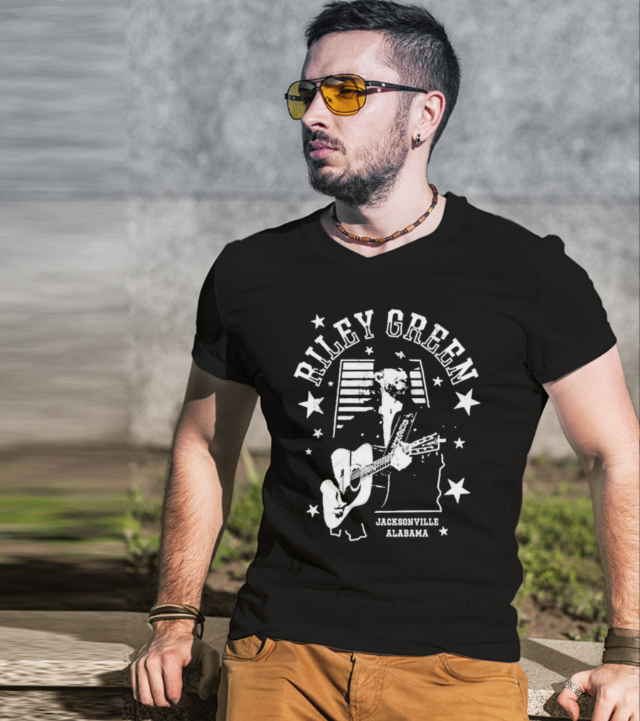 Riley Green Jacksonville Alabama Stars And Stripes Guitar T-Shirt