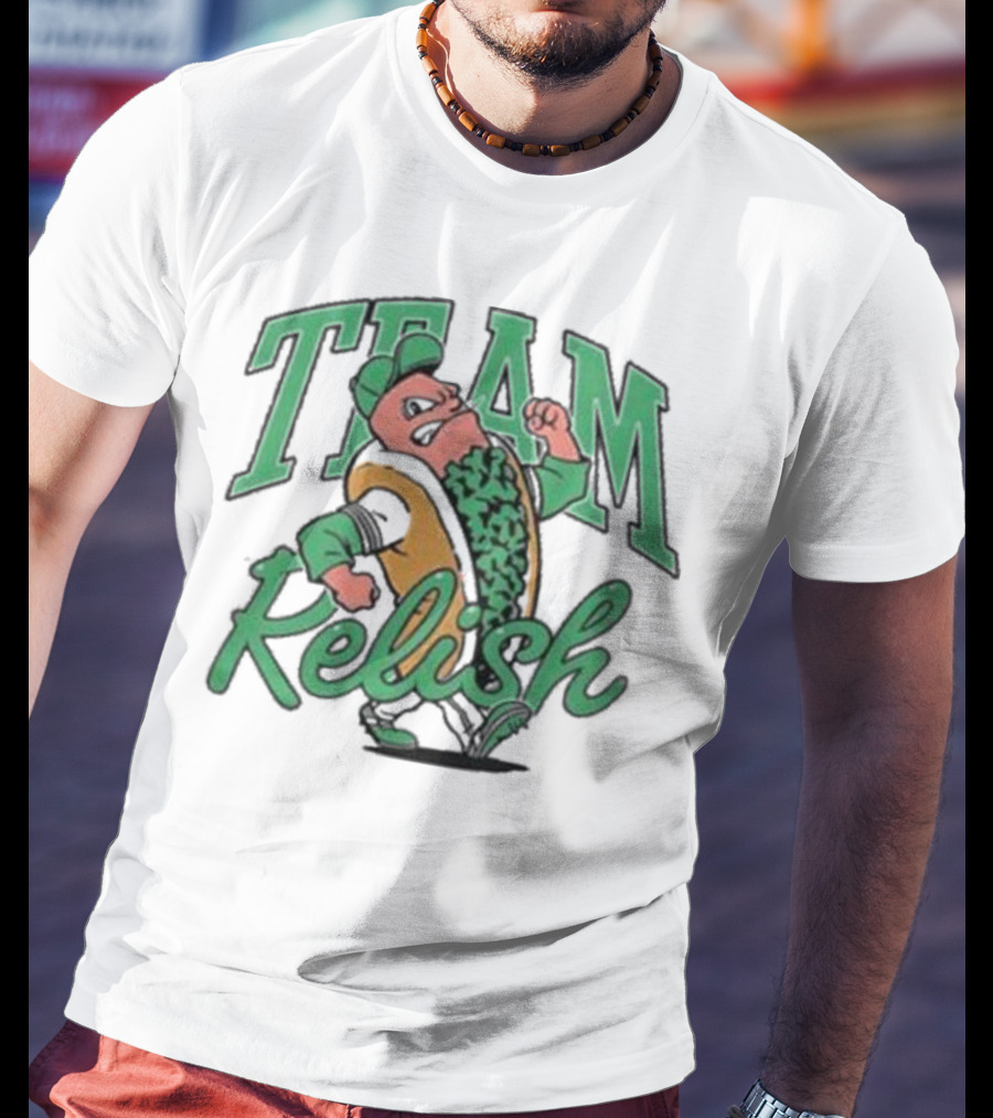 Team Relish Hot Dog Derby Mascot Racing Pose T-Shirt