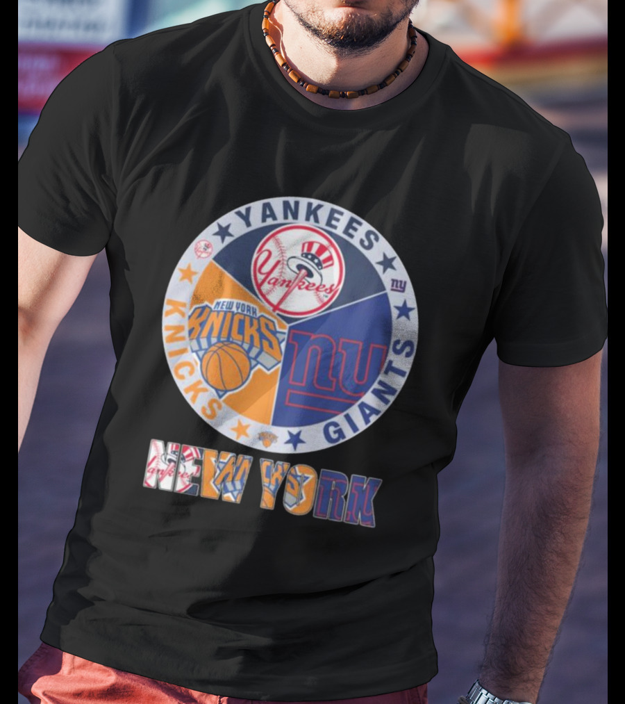 Yankees Knicks Giants New York Sports Logos Basketball Baseball Football T-Shirt
