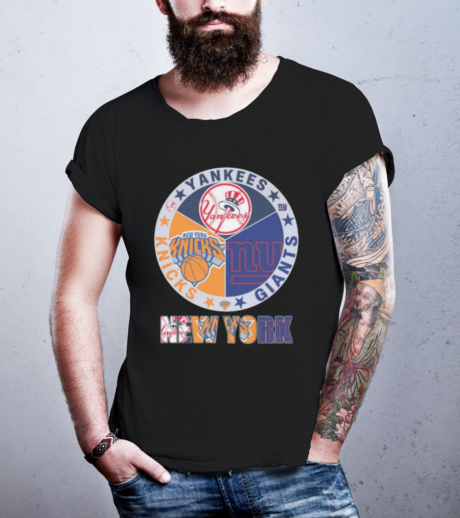 Yankees Knicks Giants New York Sports Logos Basketball Baseball Football T-Shirt