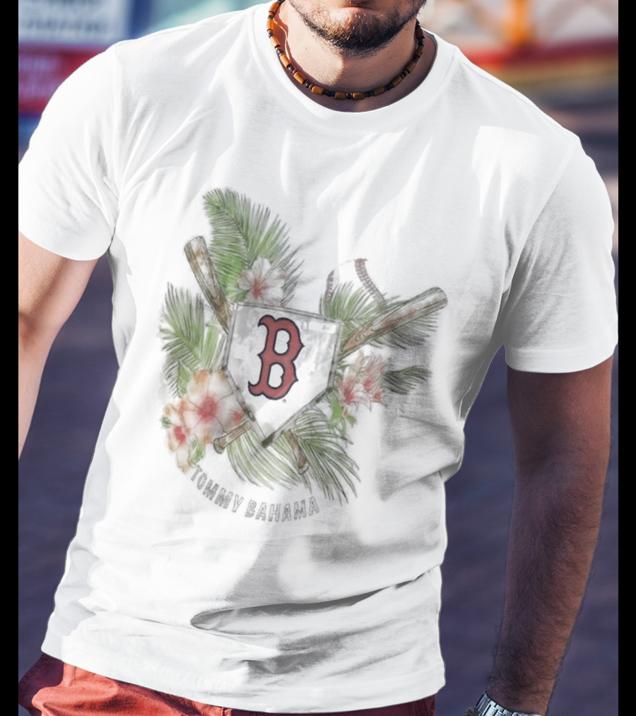 Boston Red Sox Tommy Bahama Island League Tropical Baseball Emblem T-Shirt