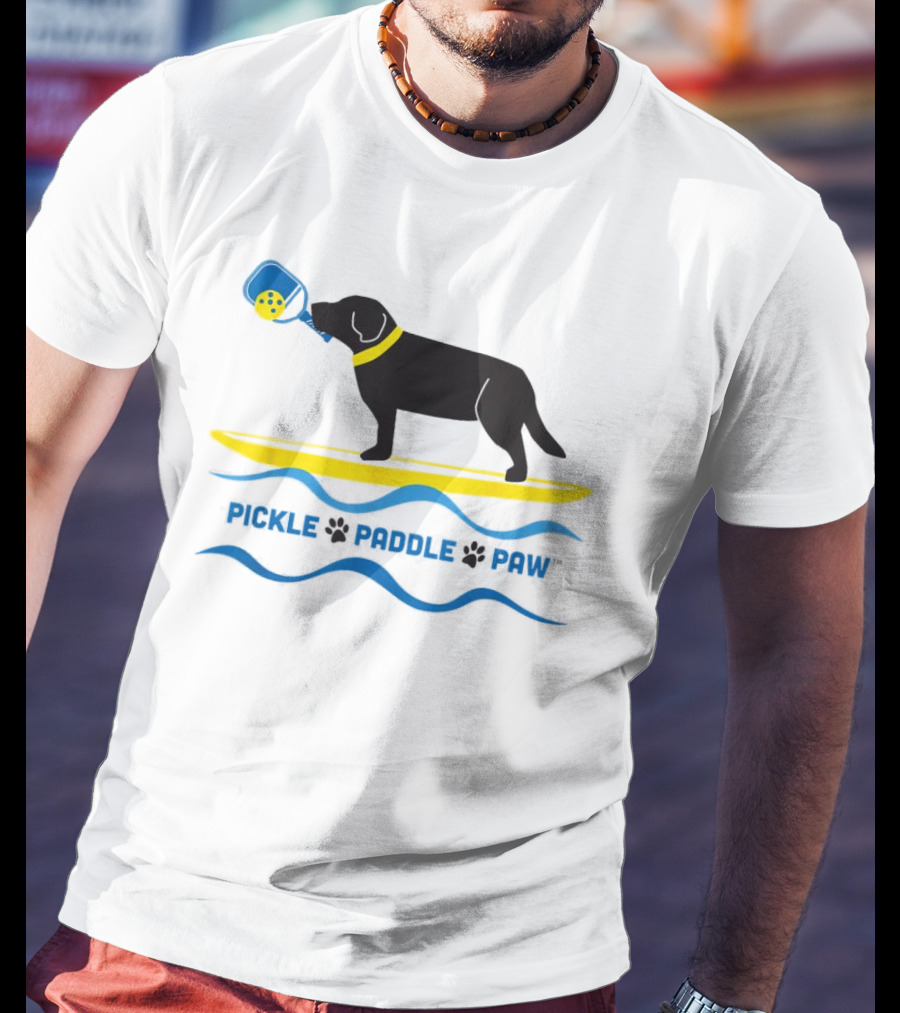 Pickle Paddle Paw Dog Surfing With Pickleball Paddle T-Shirt
