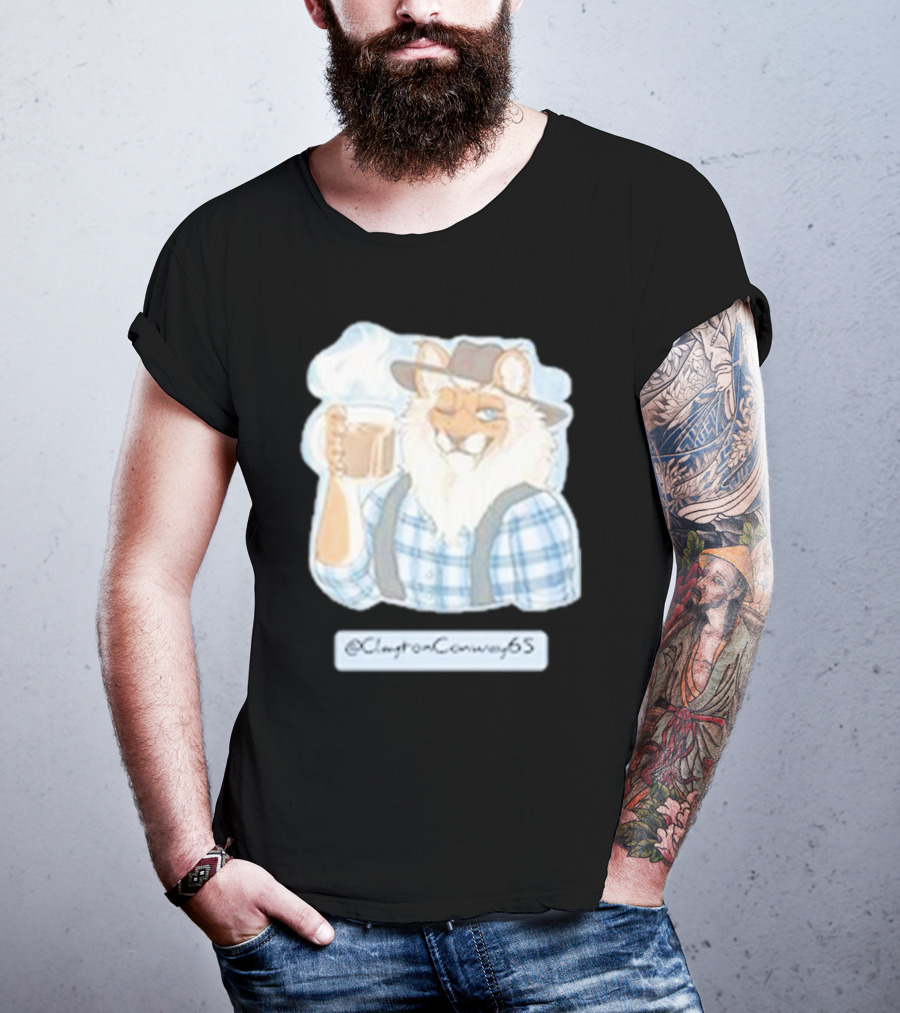 Clayton Conway 65 @ClaytonConway65 Cat In Plaid With Hat Holding Coffee T-Shirt