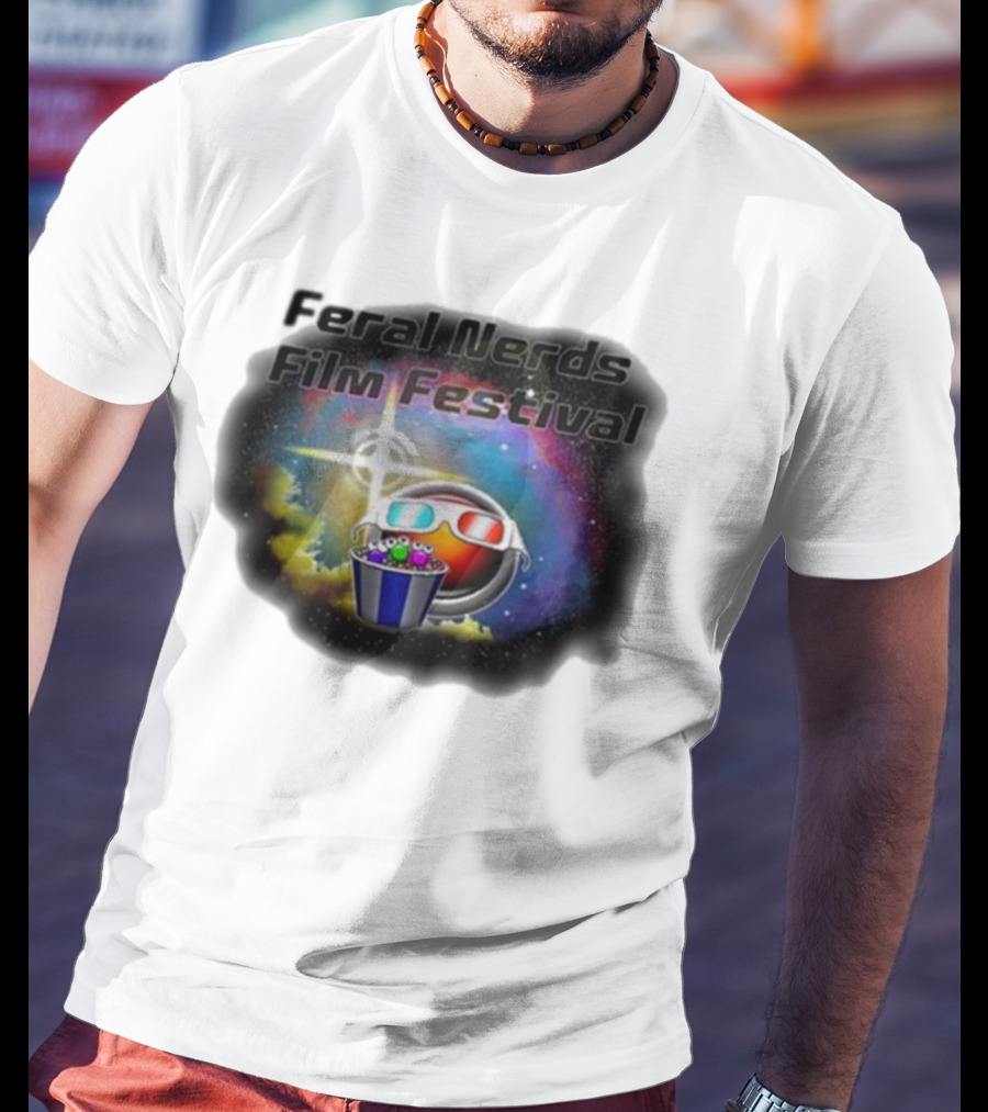 Feral Nerds Film Festival Cosmic 3D Glasses Popcorn Starburst T-Shirt