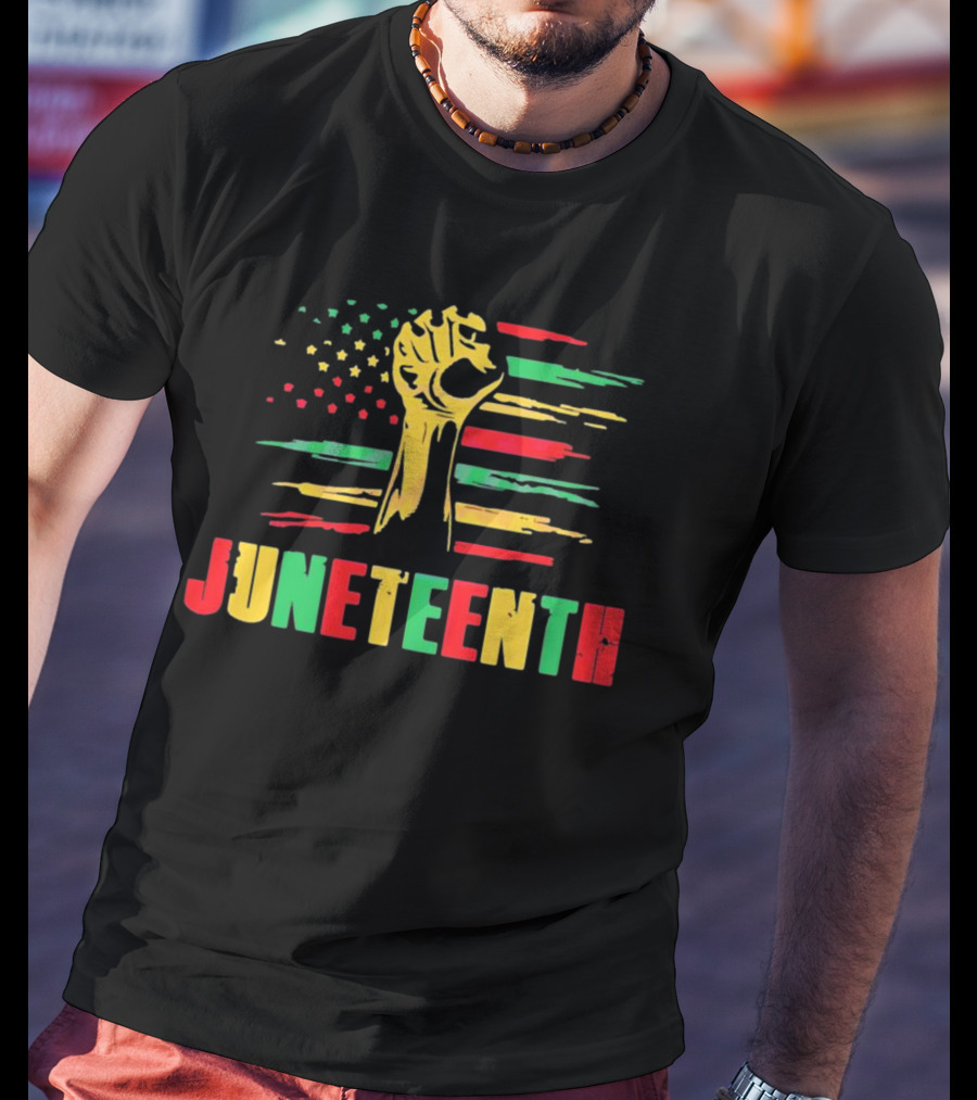 Juneteenth Strong Fist Black History Month American Flag T-Shirt