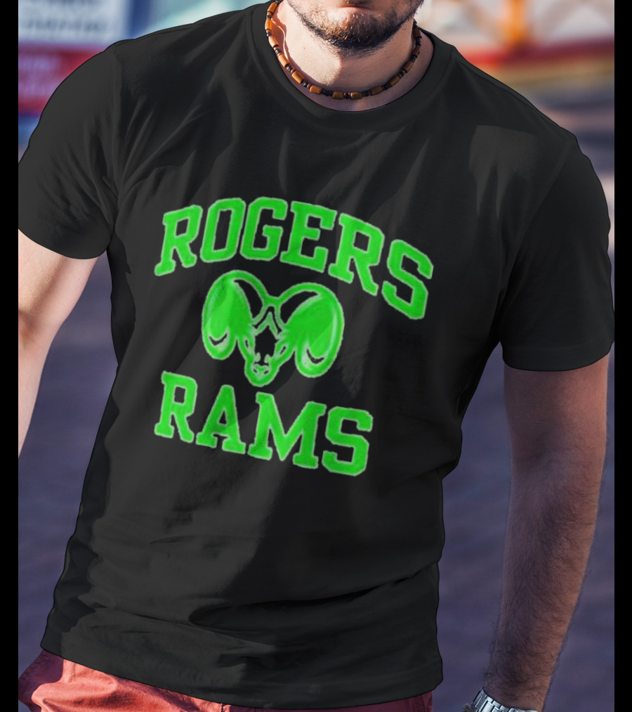 Rogers Rams Green Neon Ram Head Emblem T-Shirt