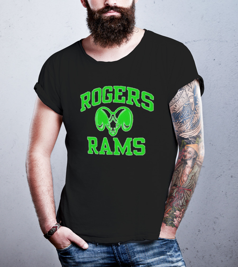 Rogers Rams Green Neon Ram Head Emblem T-Shirt