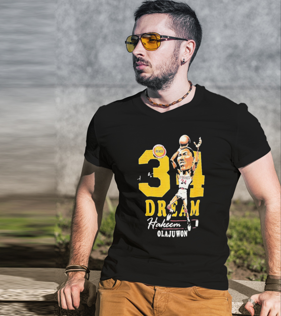 Hakeem Olajuwon 34 Dream Houston Rockets Hardwood Classics Caricature Mitchell Ness T-Shirt