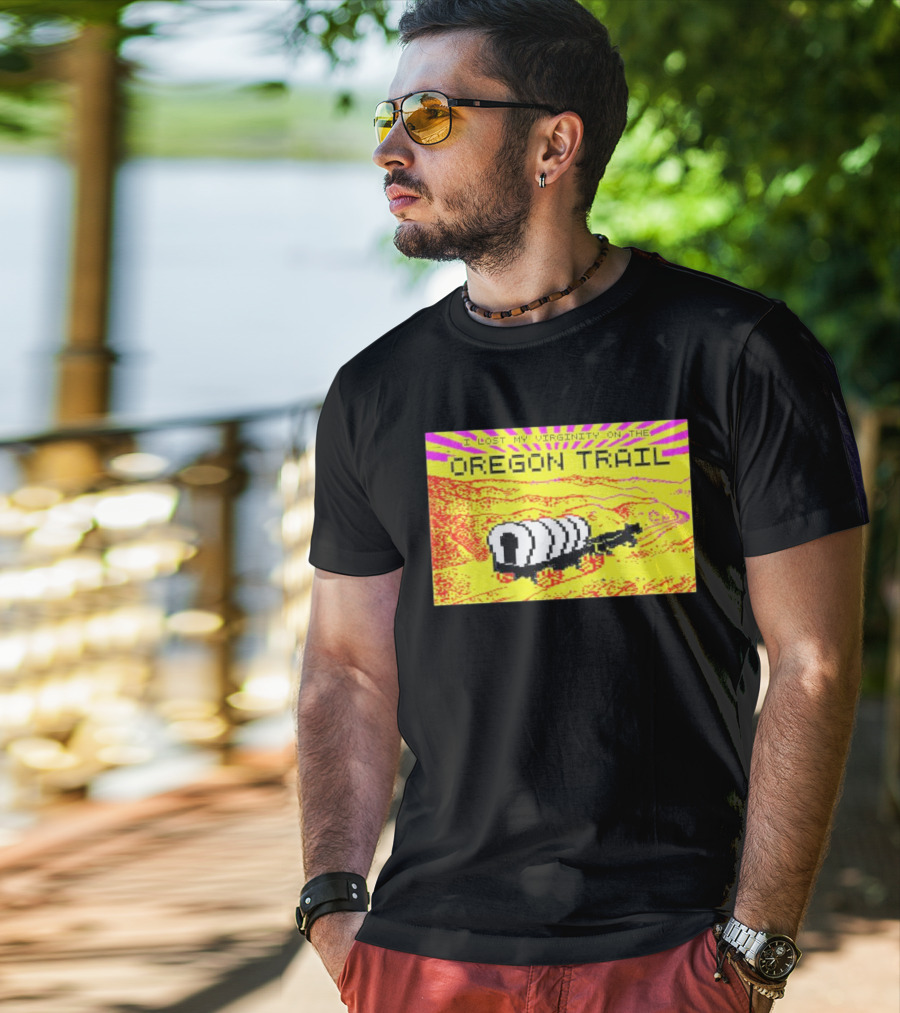I Lost My Virginity On The Oregon Trail Retro Pixel Art Covered Wagon 80s T-Shirt