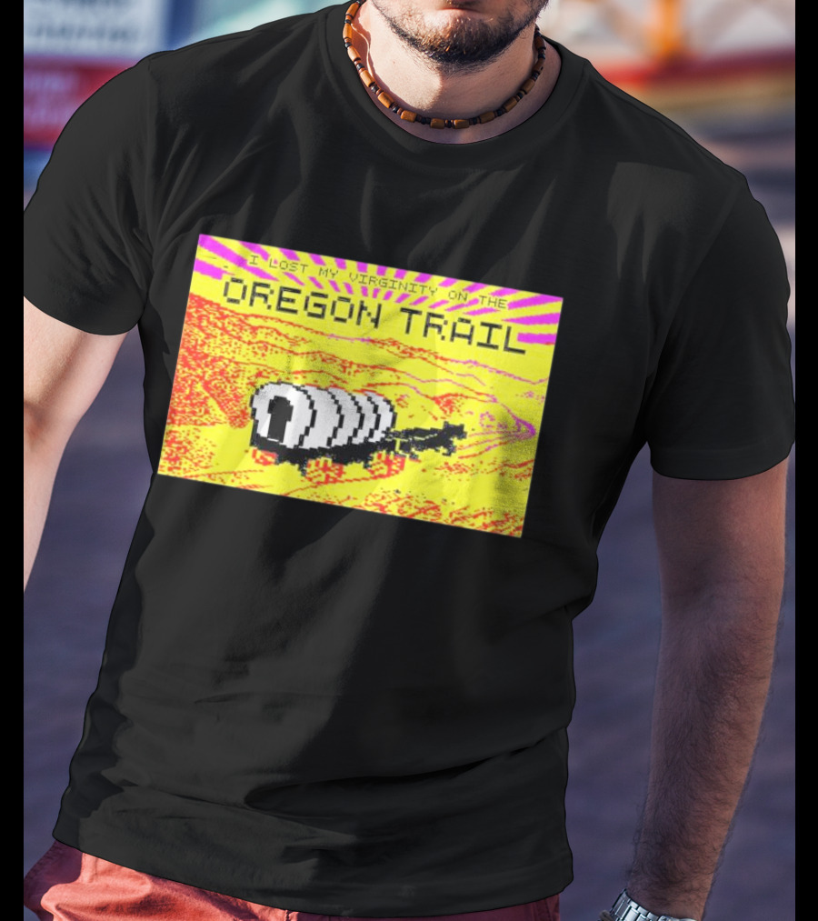 I Lost My Virginity On The Oregon Trail Retro Pixel Art Covered Wagon 80s T-Shirt