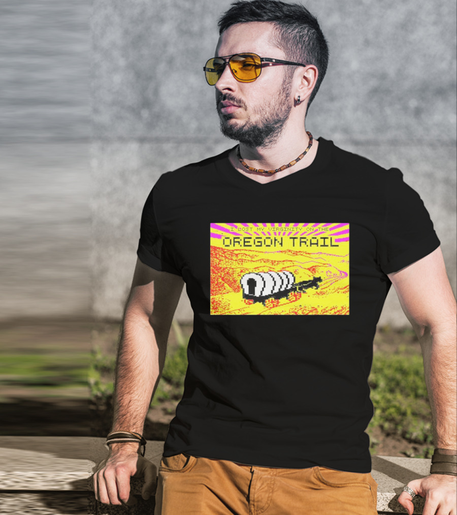 I Lost My Virginity On The Oregon Trail Retro Pixel Art Covered Wagon 80s T-Shirt