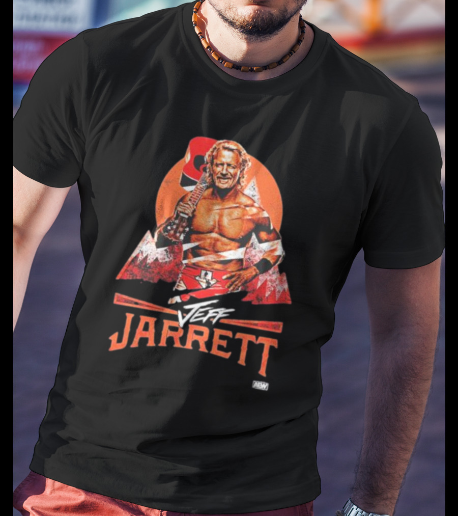 Jeff Jarrett AEW Wrestling With Guitar And Mountain Background T-Shirt