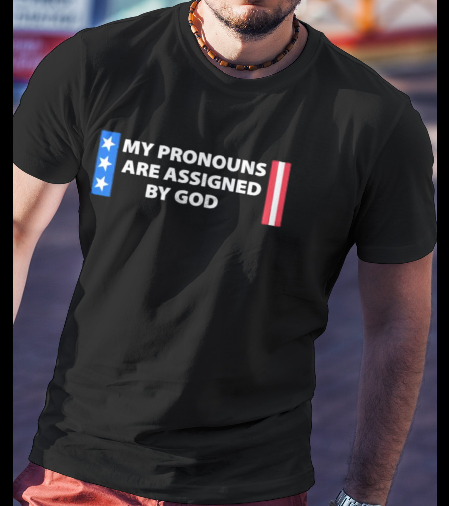 My Pronouns Are Assigned By God American Flag Colors Stars Stripes T-Shirt