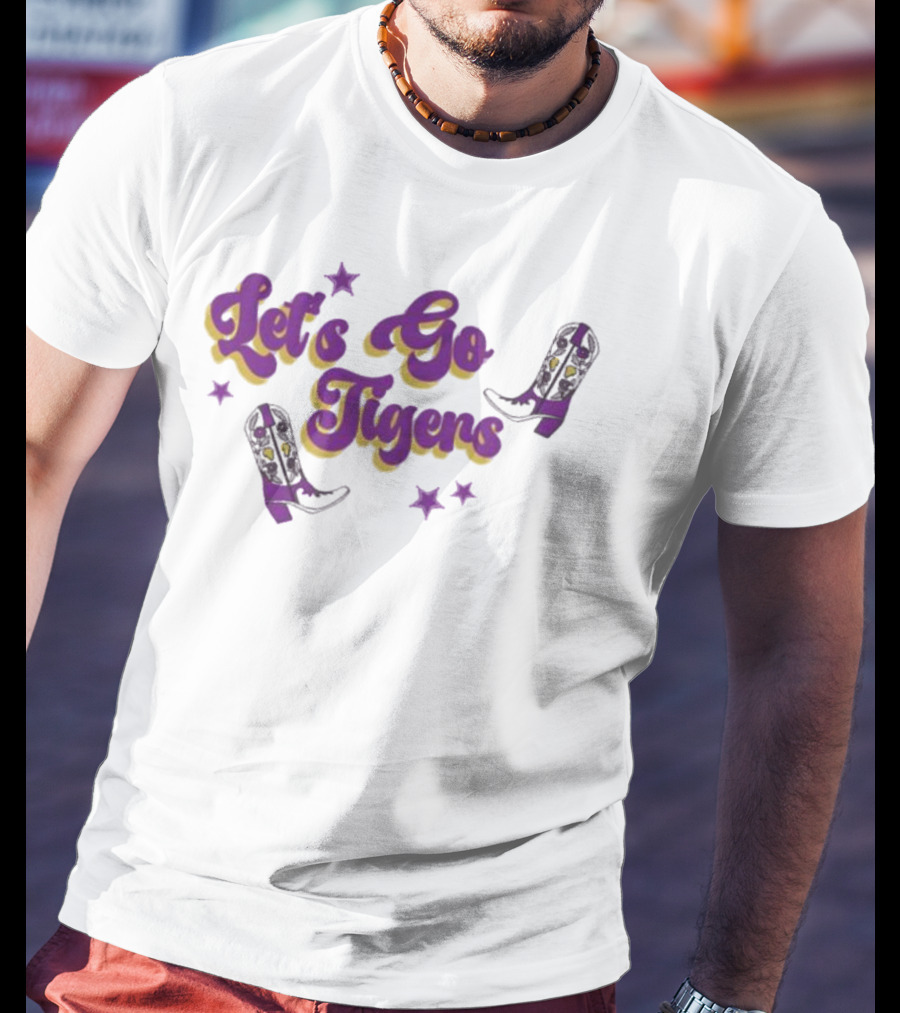 Louisiana State Let's Go Tigers Cowboy Boots Purple And Gold T-Shirt