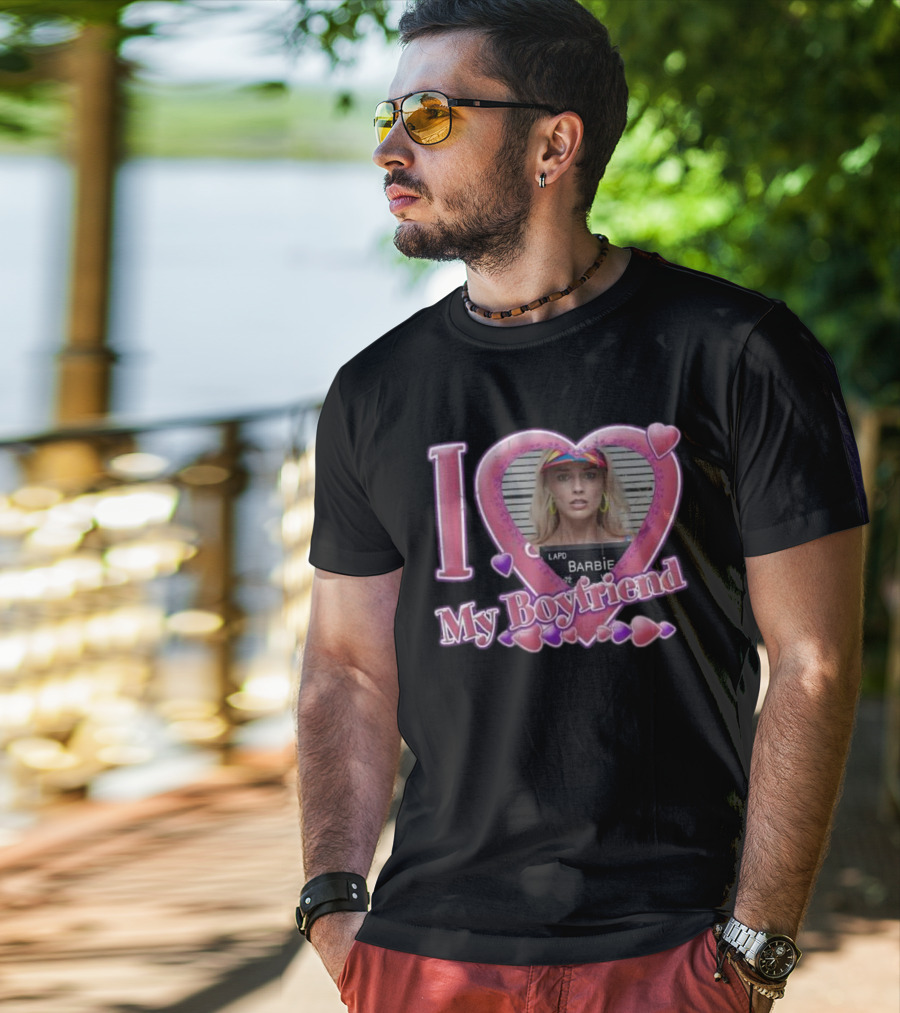 I Love My Boyfriend Barbie Mugshot Heart Frame Margot Robbie T-Shirt