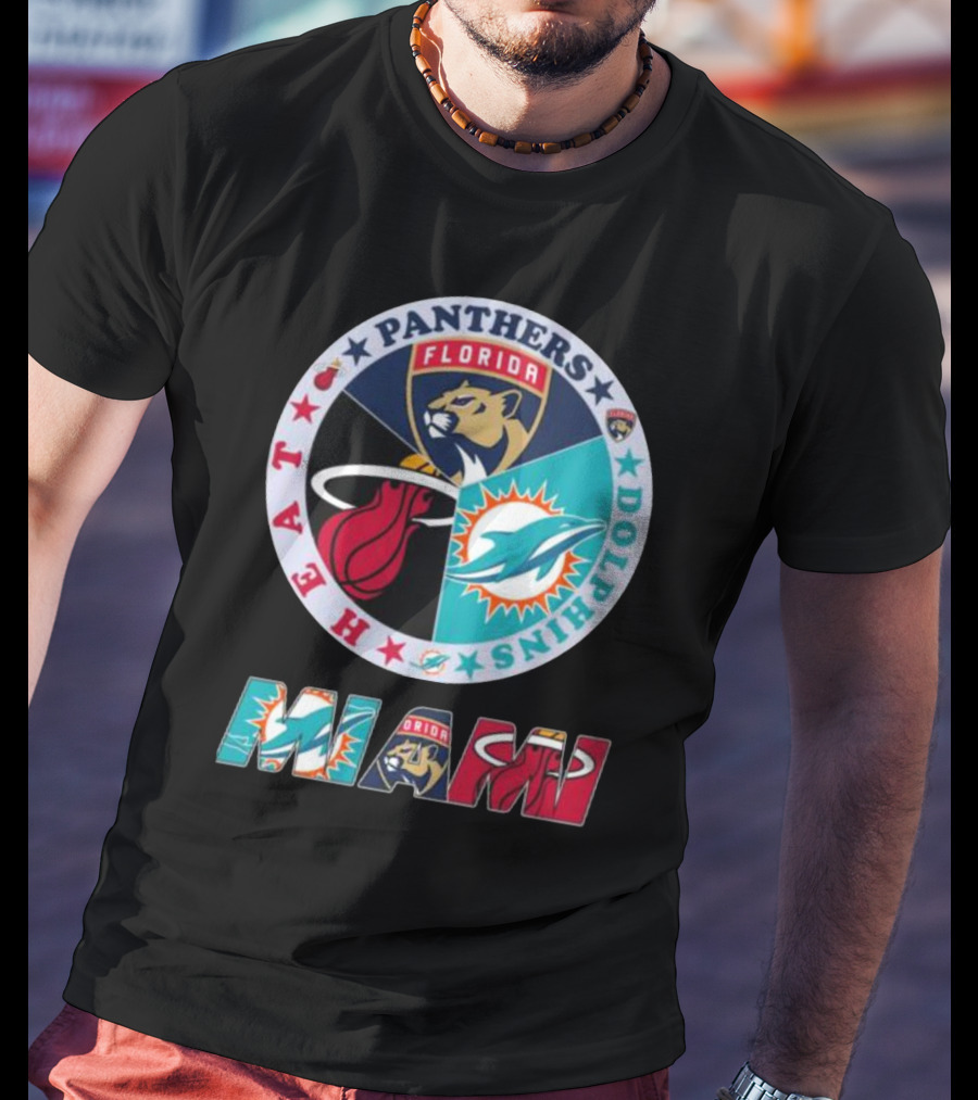 Miami Dolphins Florida Panthers Miami Heat Sports Team Logo Circle MIAMI T-Shirt