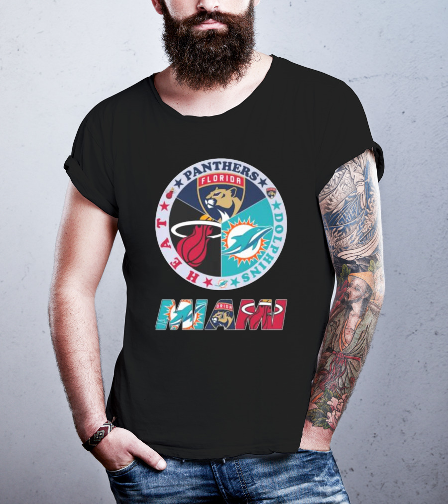 Miami Dolphins Florida Panthers Miami Heat Sports Team Logo Circle MIAMI T-Shirt
