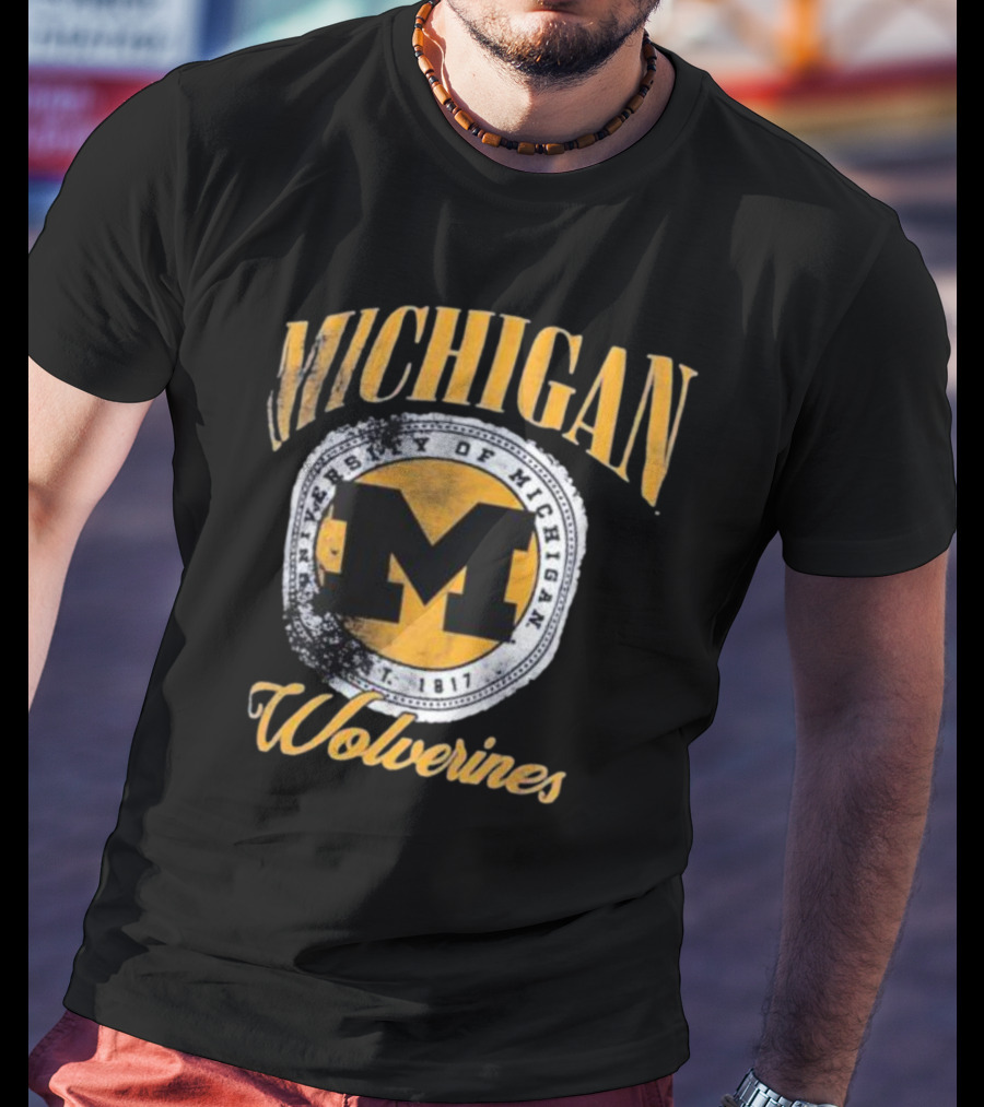 Michigan Wolverines University Of Michigan M Established 1817 Vintage Pressbox Women’s Oversized Falkland T-Shirt