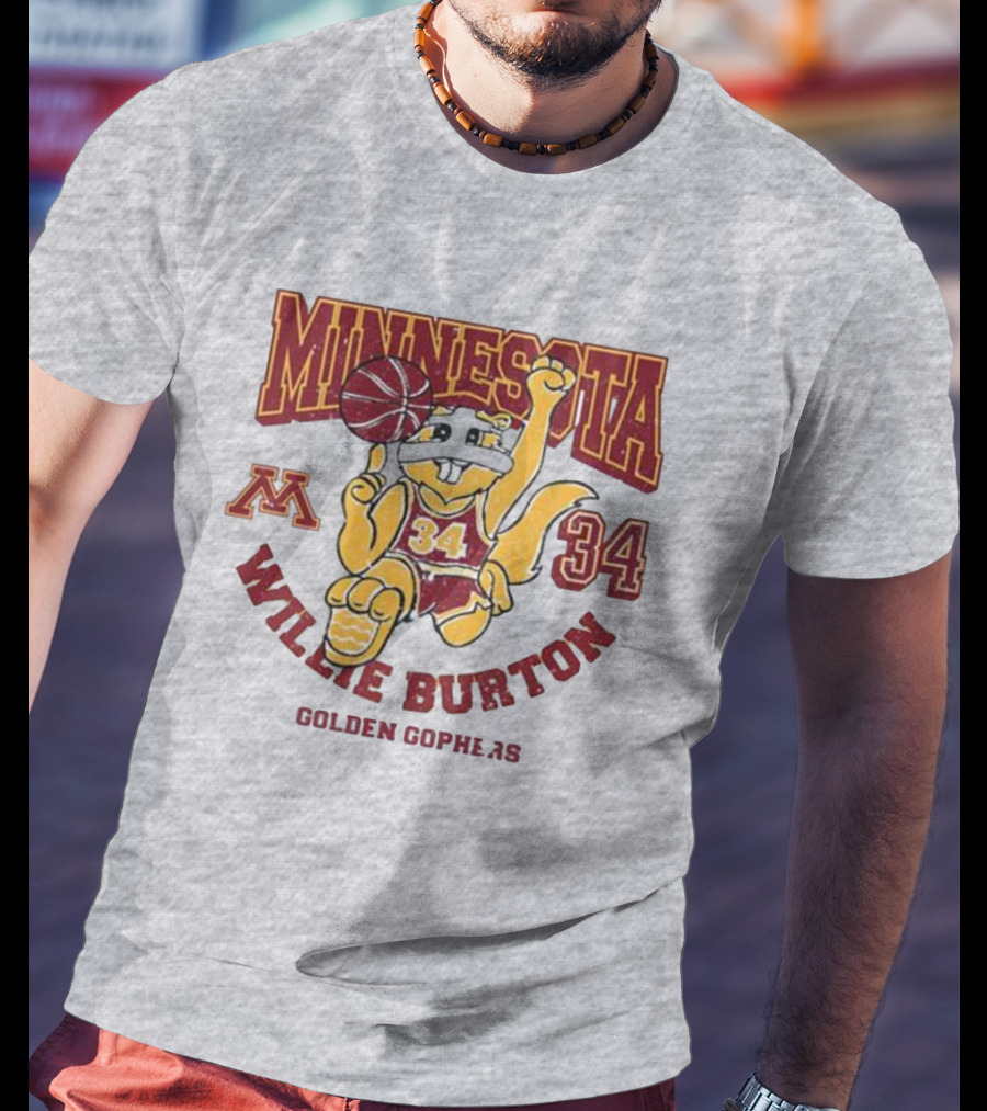 Minnesota 34 Willie Burton Golden Gophers Basketball T-Shirt