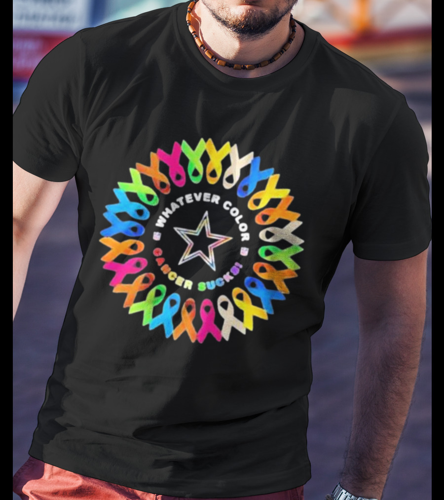 Dallas Cowboys Whatever Color Cancer Sucks Awareness Ribbons Star T-Shirt