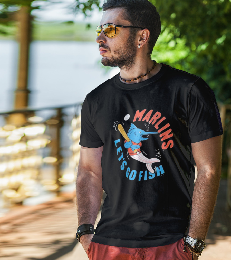 Miami Marlins Let’s Go Fish Tri-Blend Homage Doodle Collection T-Shirt