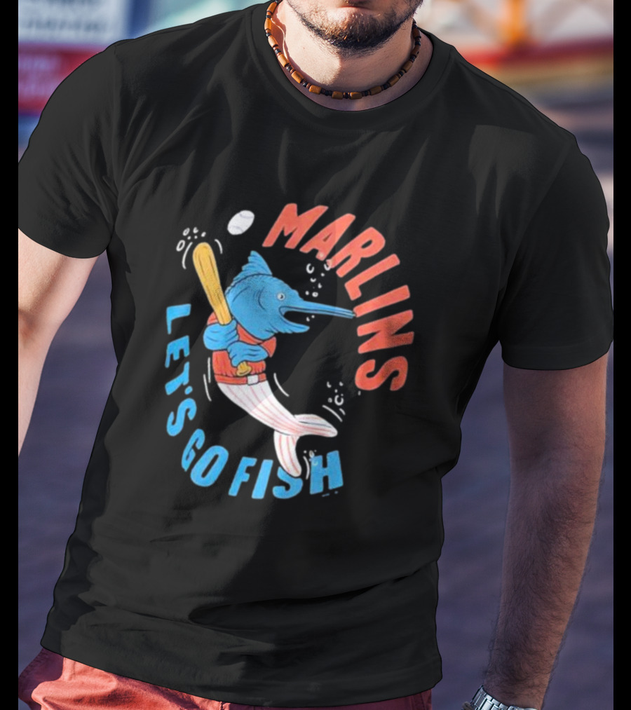 Miami Marlins Let’s Go Fish Tri-Blend Homage Doodle Collection T-Shirt