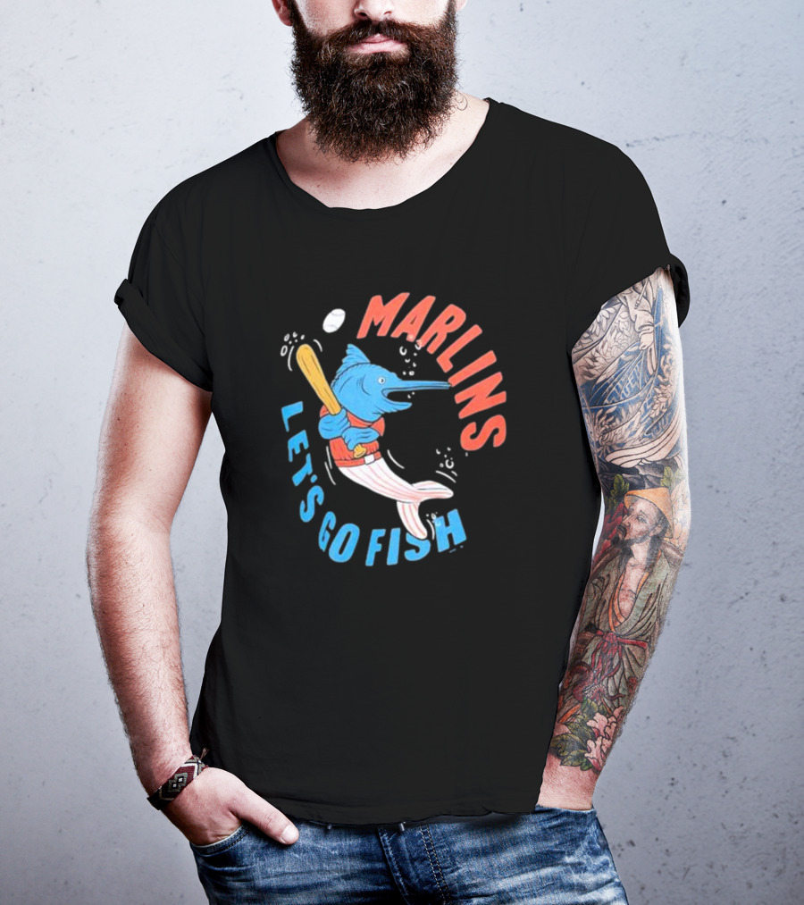 Miami Marlins Let’s Go Fish Tri-Blend Homage Doodle Collection T-Shirt