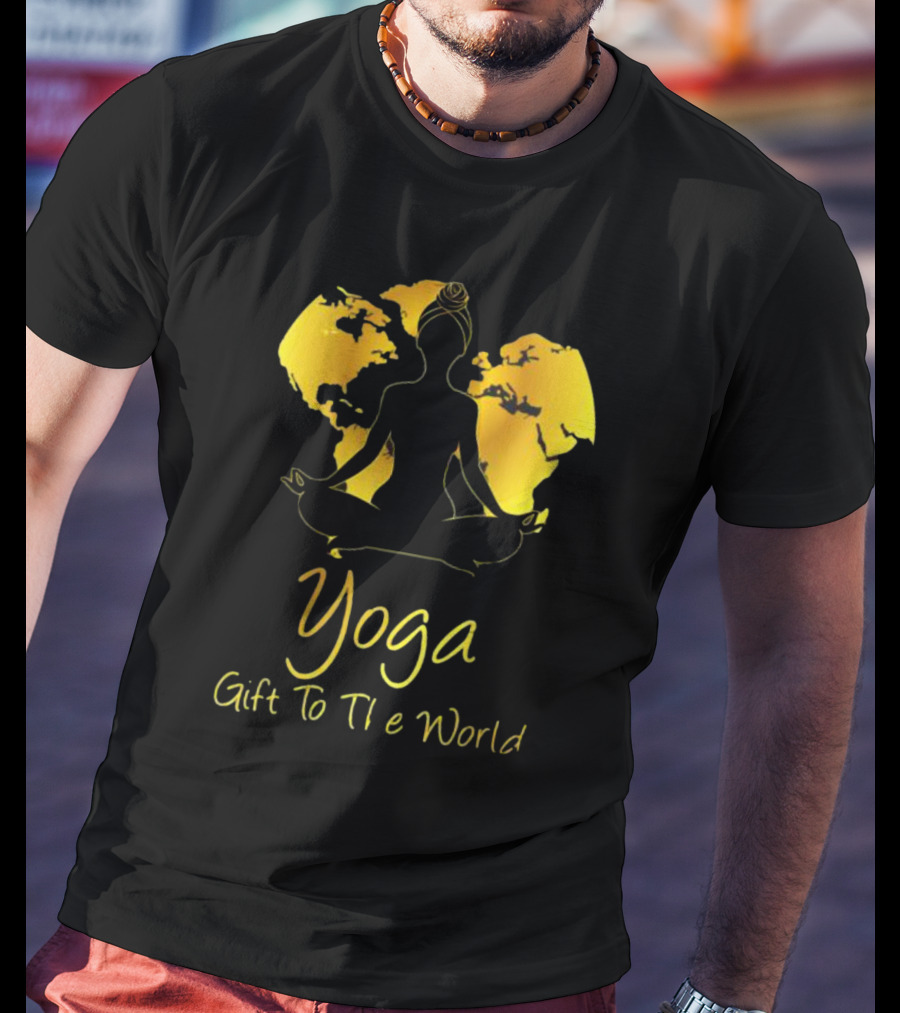 Yoga Gift To The World Globe Silhouette Meditation T-Shirt