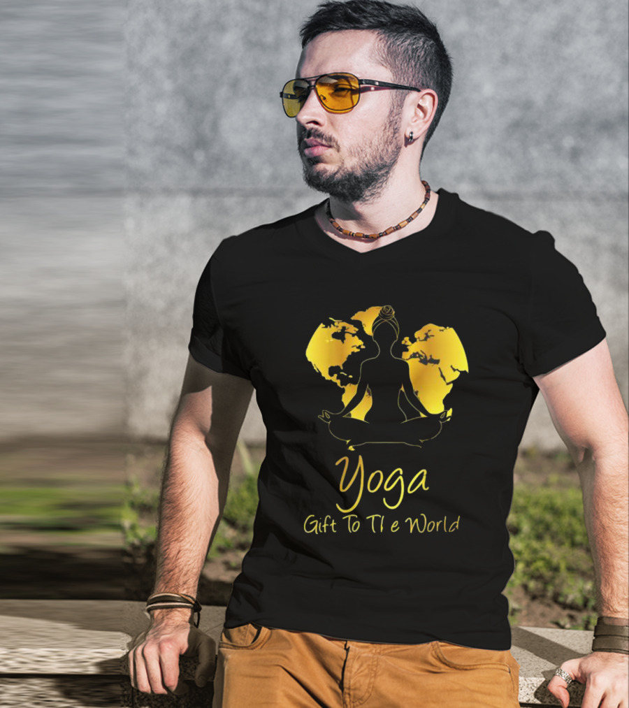 Yoga Gift To The World Globe Silhouette Meditation T-Shirt