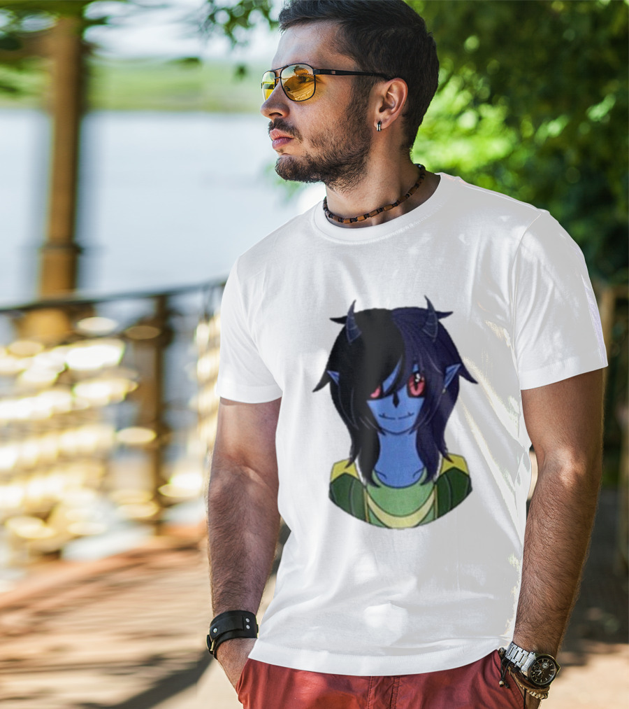 Zombicplayz's Anime-Style Blue Demon Character With Red Eyes And Horns T-Shirt