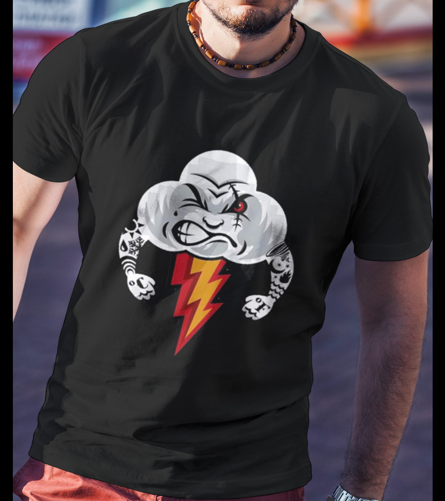 Bad Weather Angry Thunderstorm Cloud With Tattoos And Lightning Bolt T-Shirt