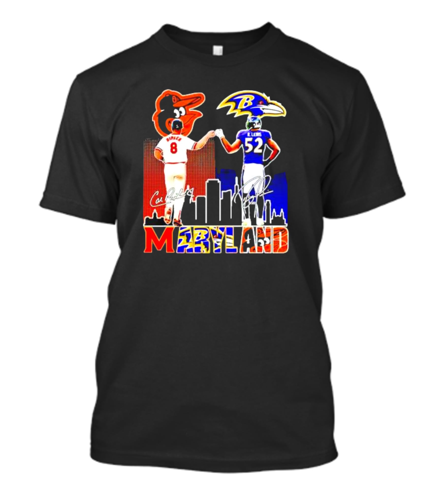 Cal Ripken Ray Lewis Baltimore Orioles Ravens Maryland Signatures T-Shirt