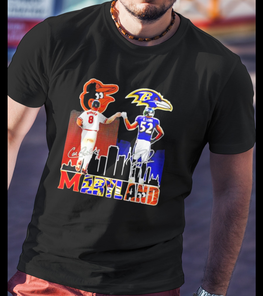 Cal Ripken Ray Lewis Baltimore Orioles Ravens Maryland Signatures T-Shirt