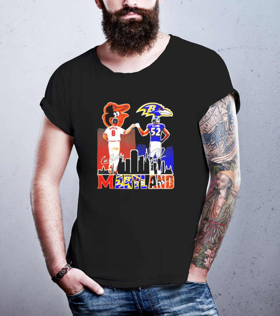 Cal Ripken Ray Lewis Baltimore Orioles Ravens Maryland Signatures T-Shirt