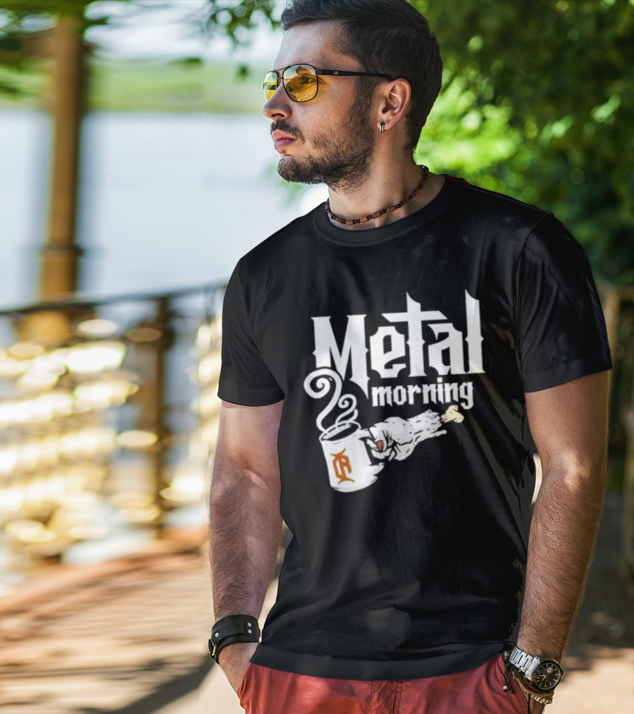 Metal Morning Skeleton Hand Coffee Cup T-Shirt