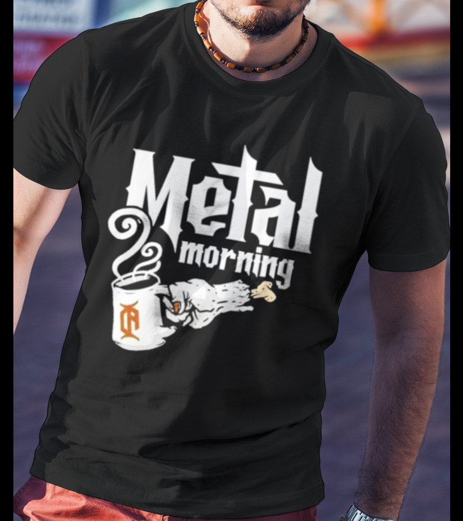 Metal Morning Skeleton Hand Coffee Cup T-Shirt