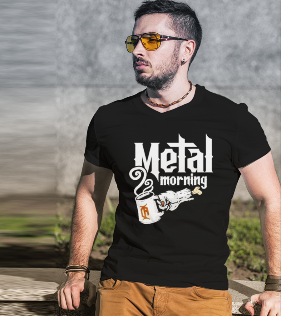 Metal Morning Skeleton Hand Coffee Cup T-Shirt