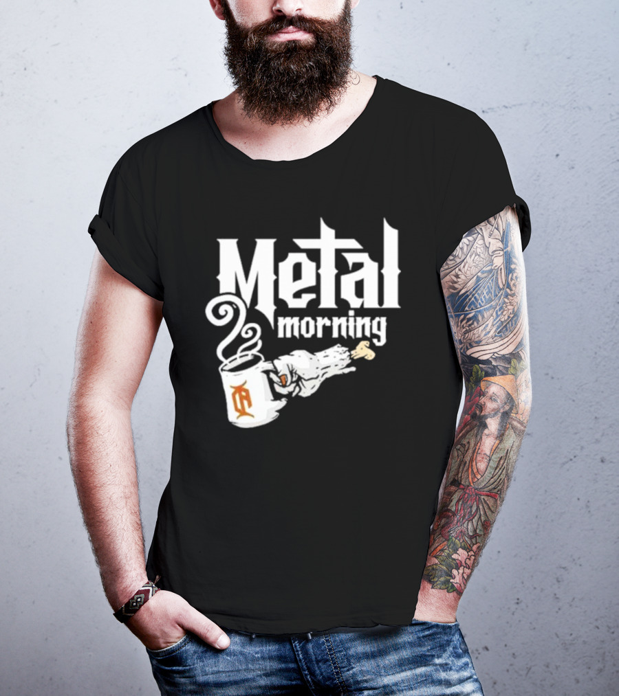 Metal Morning Skeleton Hand Coffee Cup T-Shirt