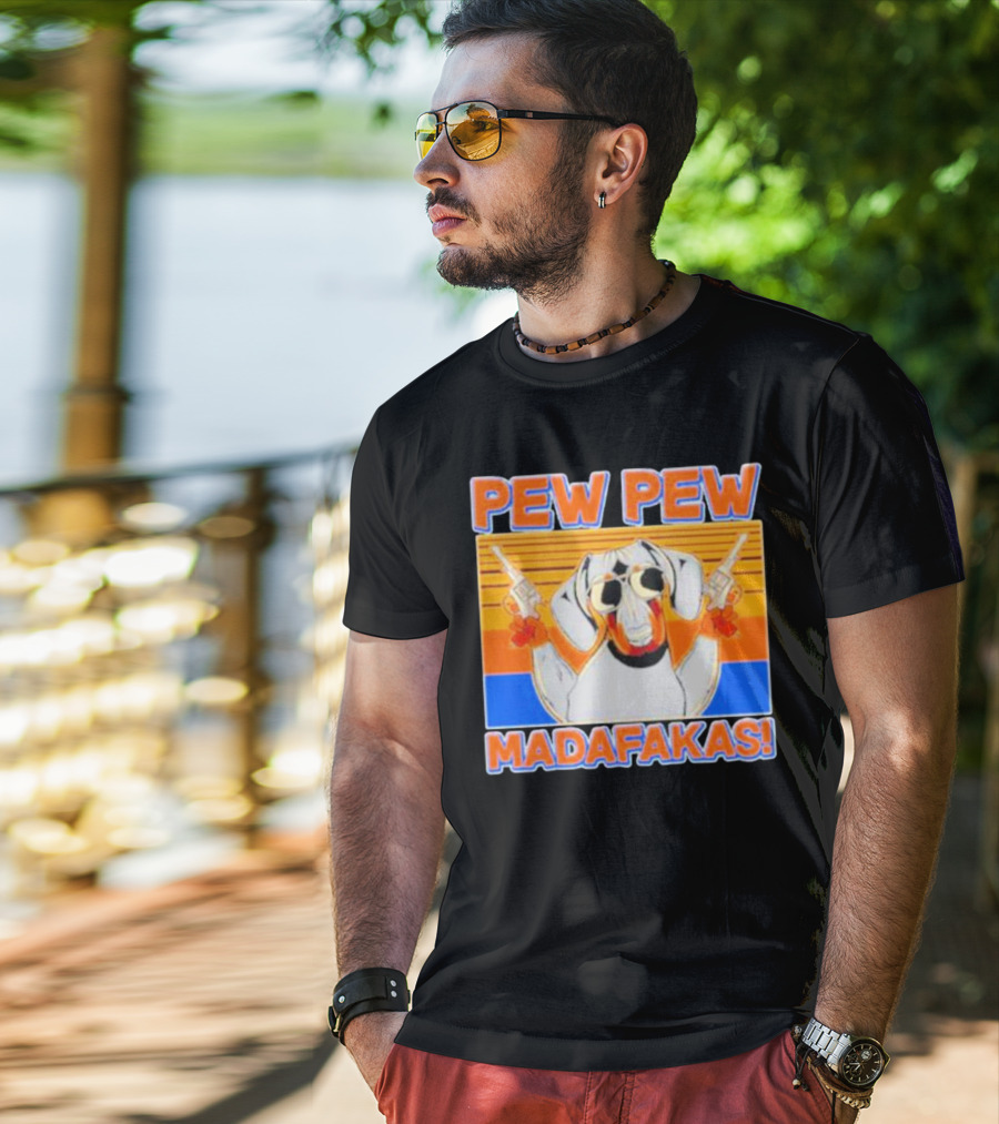 Pew Pew Madafakas Dachshund Dog Vintage Retro Guns T-Shirt