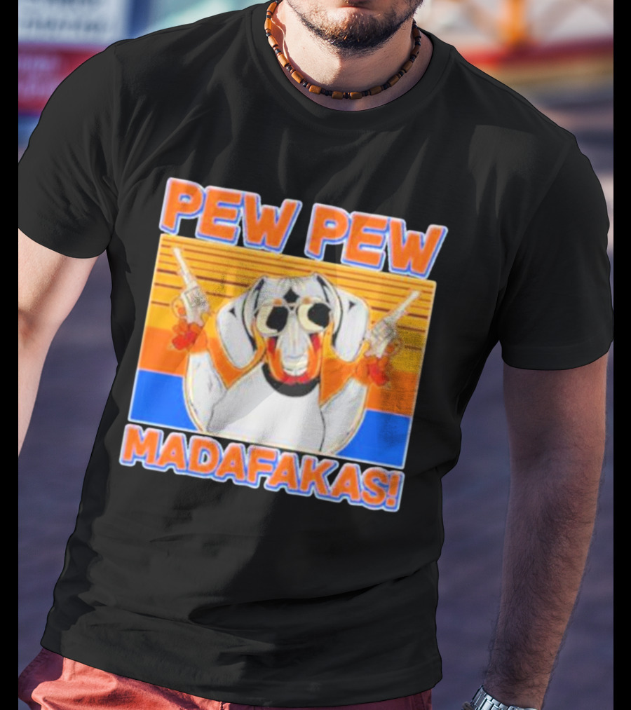 Pew Pew Madafakas Dachshund Dog Vintage Retro Guns T-Shirt