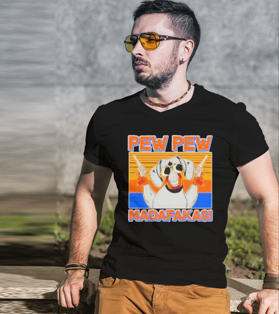 Pew Pew Madafakas Dachshund Dog Vintage Retro Guns T-Shirt