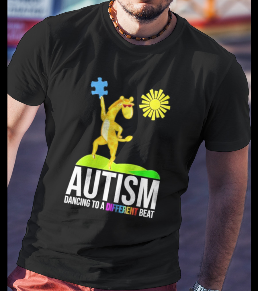 Giraffe With Puzzle Piece And Sun Celebrating Autism Dancing To A Different Beat T-Shirt