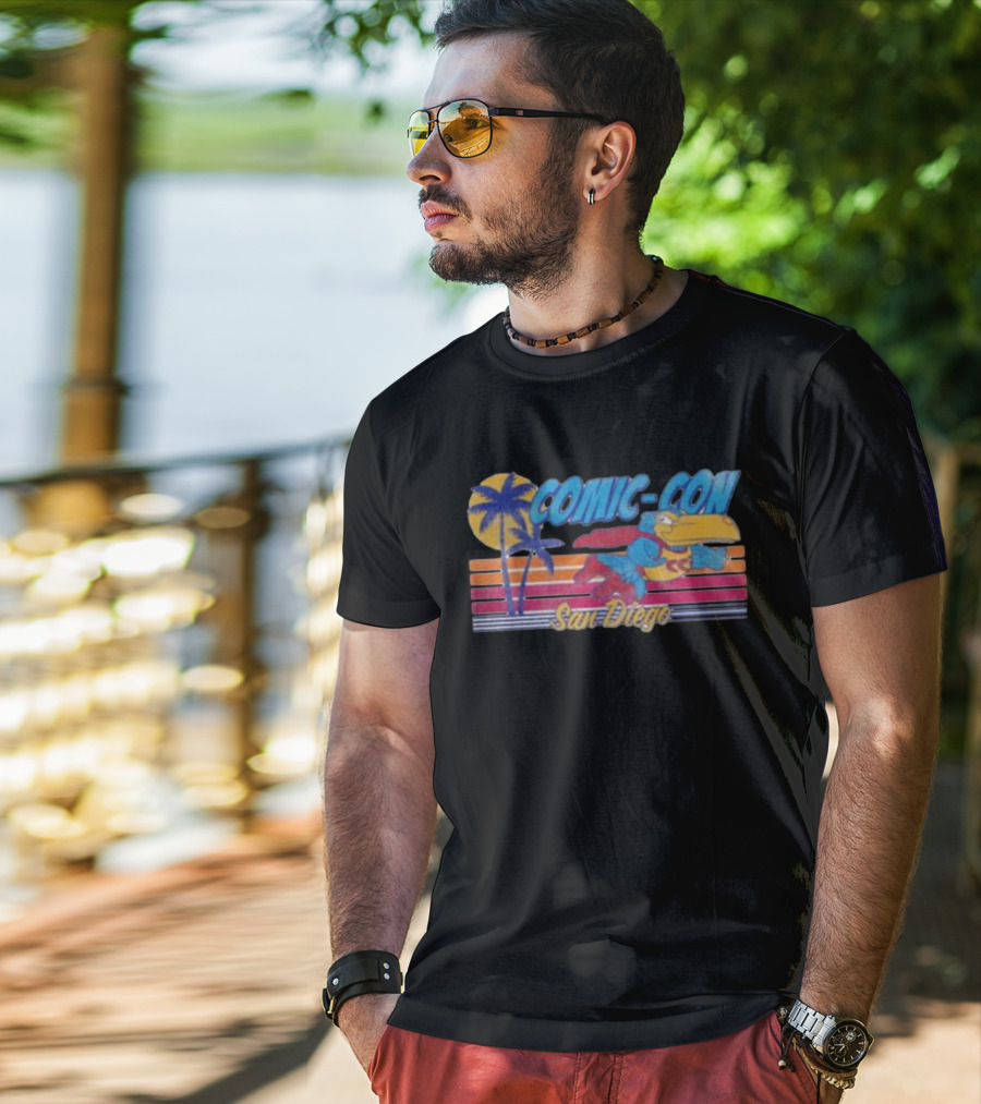 San Diego Comic-Con Colorful Superhero Bird With Palms T-Shirt