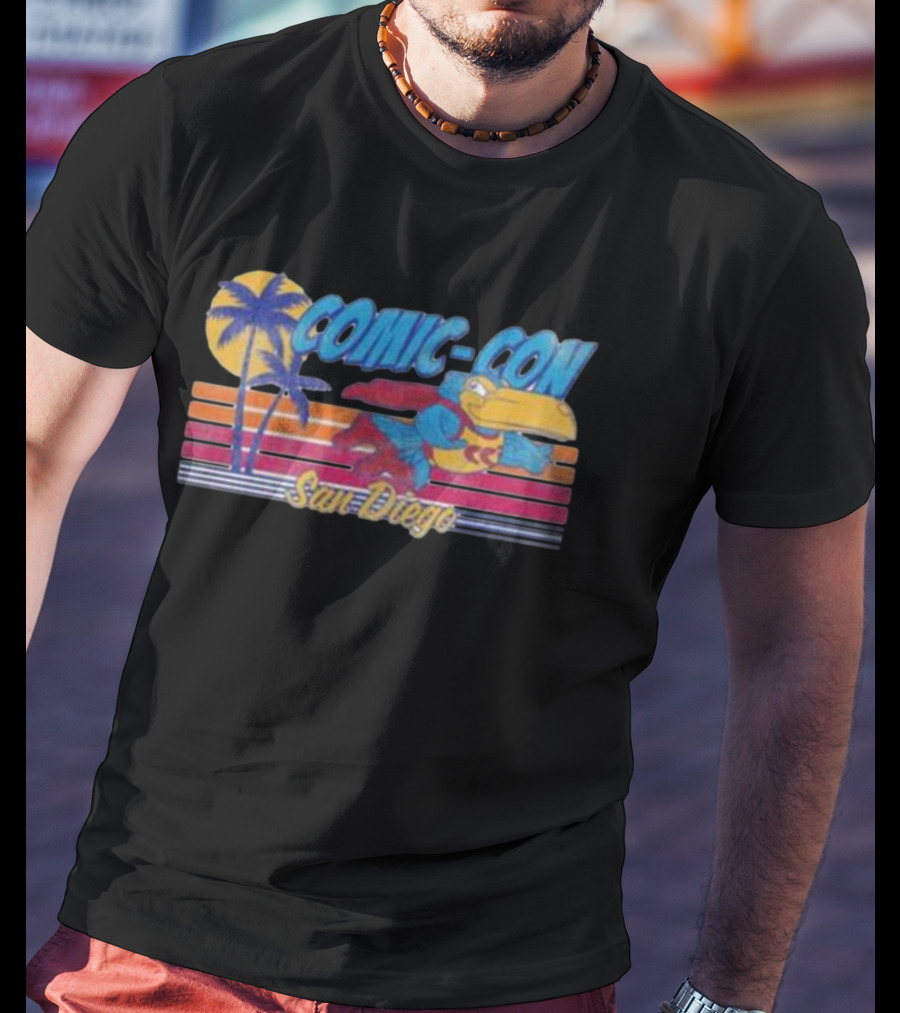 San Diego Comic-Con Colorful Superhero Bird With Palms T-Shirt