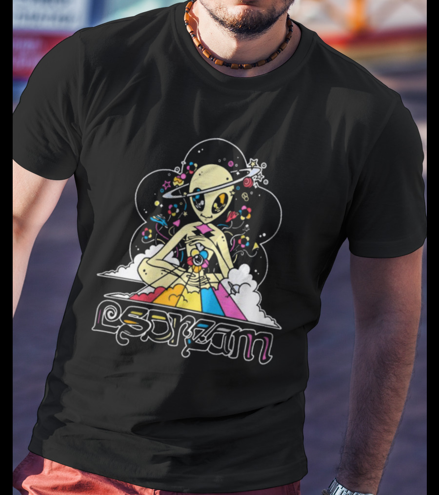 Isdream Cosmic Love Alien With Planet Head And Rainbow Energy Vision T-Shirt