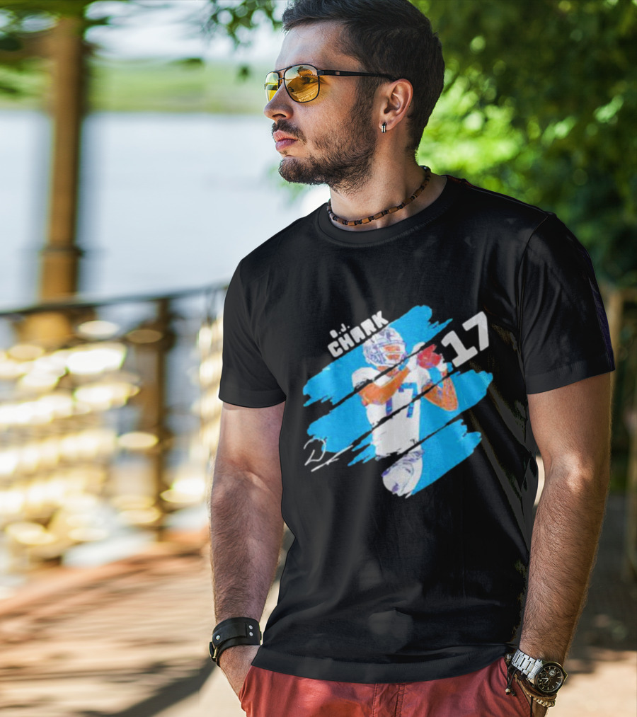 D.J. Chark Carolina Panthers Stripes 17 Signature T-Shirt