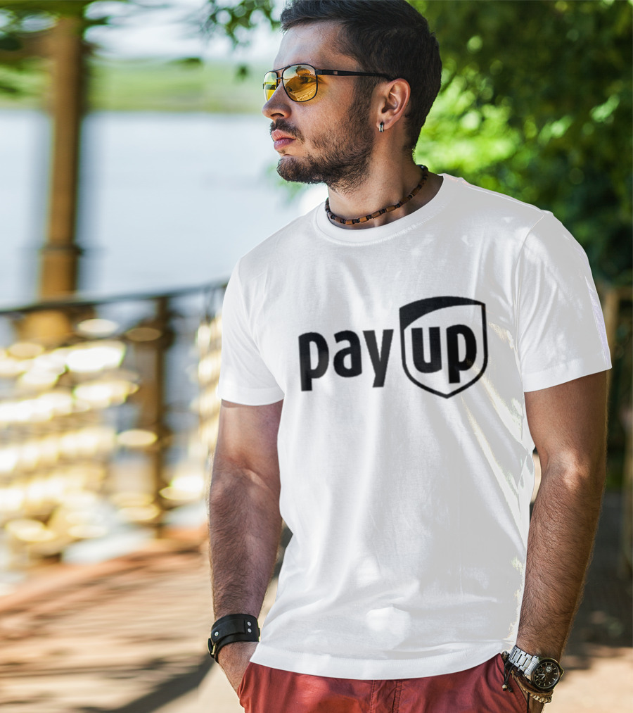 Sean M. O’Brien Pay Up Shield Inspired Text Motif T-Shirt