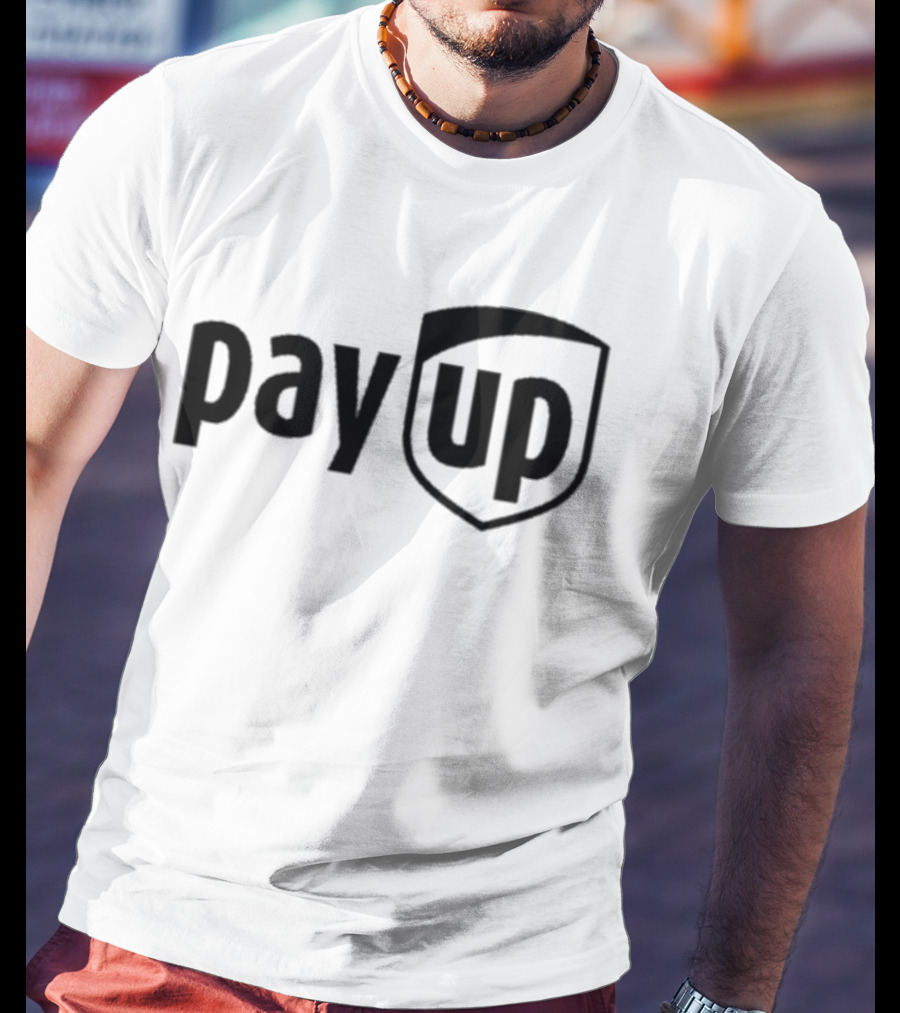 Sean M. O’Brien Pay Up Shield Inspired Text Motif T-Shirt