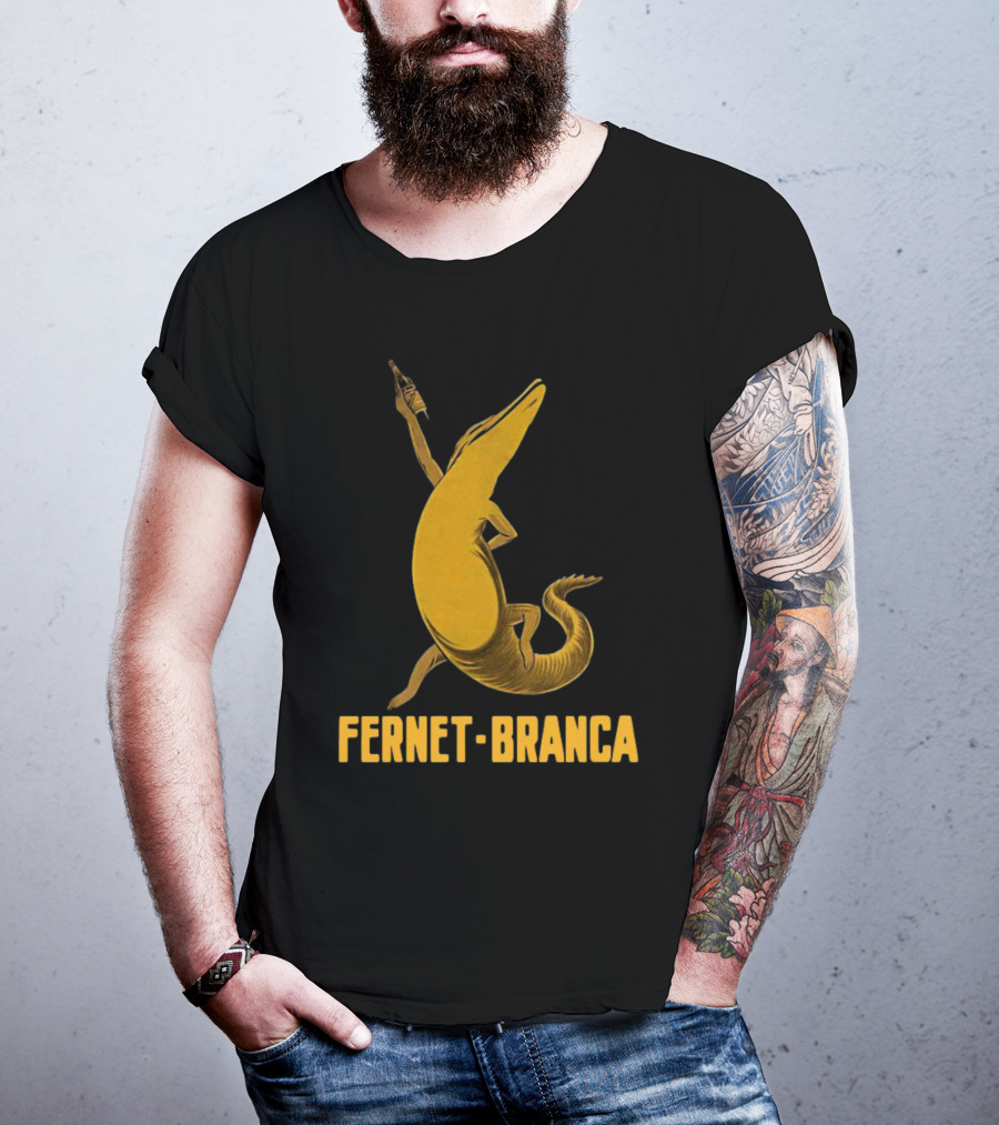 Fernet Branca Crocodile Holding Bottle Iconic Beverage T-Shirt
