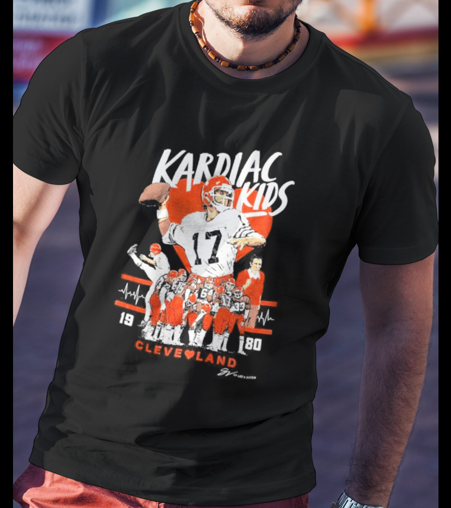 Kardiac Kids 1980 Cleveland Football Team Retro Quarterback Number 17 Sports Nostalgia T-Shirt